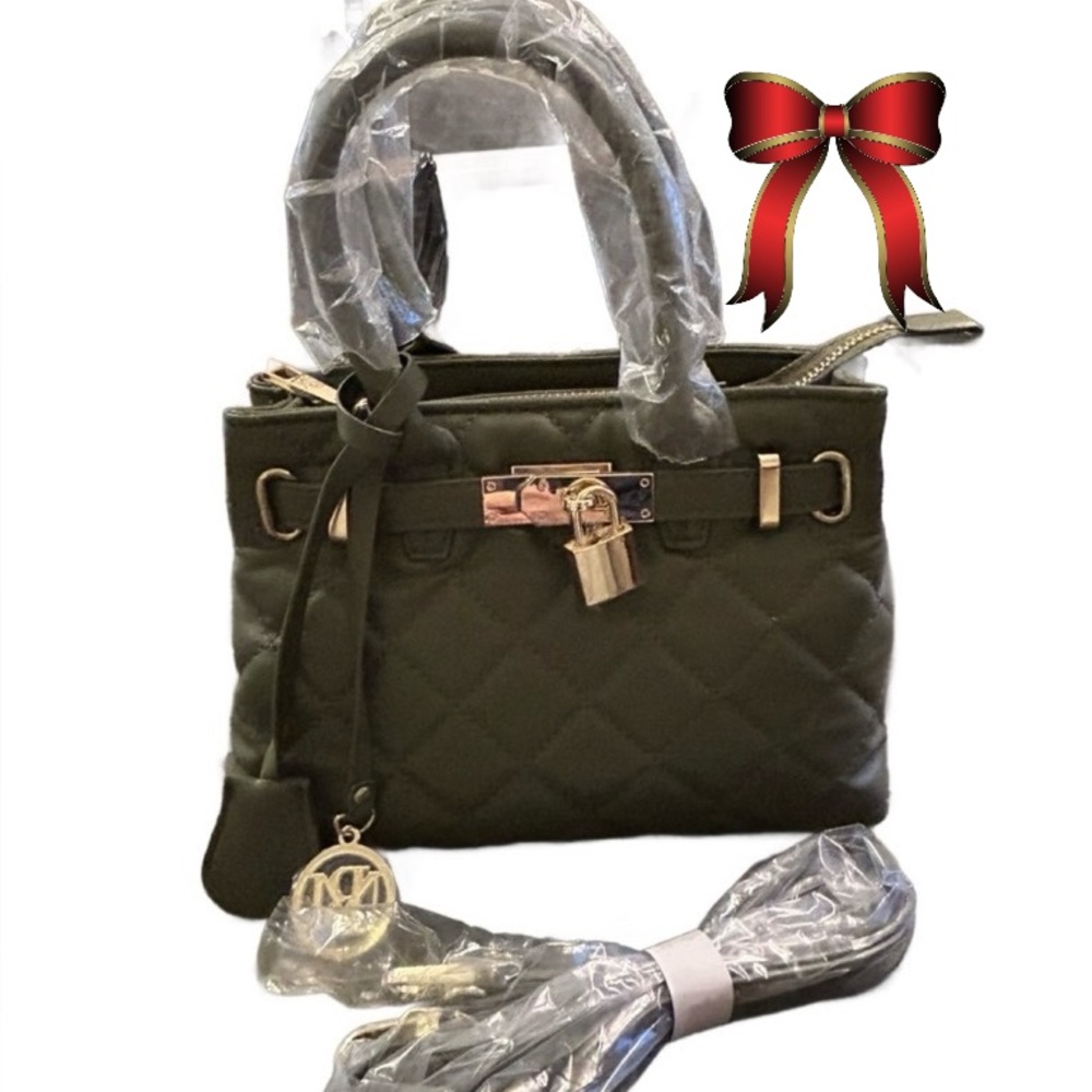 Badgley Mischka Diamond Quilted Tote Bag w/ Front Lock & BM Pendant. Gift Ready!